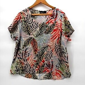 Tahari Safari Tropical 100% Linen Aline Lightweight Blouse Casual Plus Size 1X‎